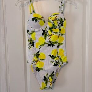 Cupshe Lemon Print One Piece Swimsuit - White and Yellow